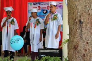 From left to right: Alvin, Joseph andArgie sing their graduation song "One Friend".