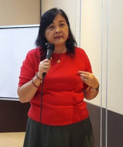 RD Ma. Evelyn B. Macapobre delivers her message for the activity and reminds  everyone the mandate of the inter-agency body to help the OFWs and their familes not just on their material needs but most importantly, their relations and psychosocial needs.
